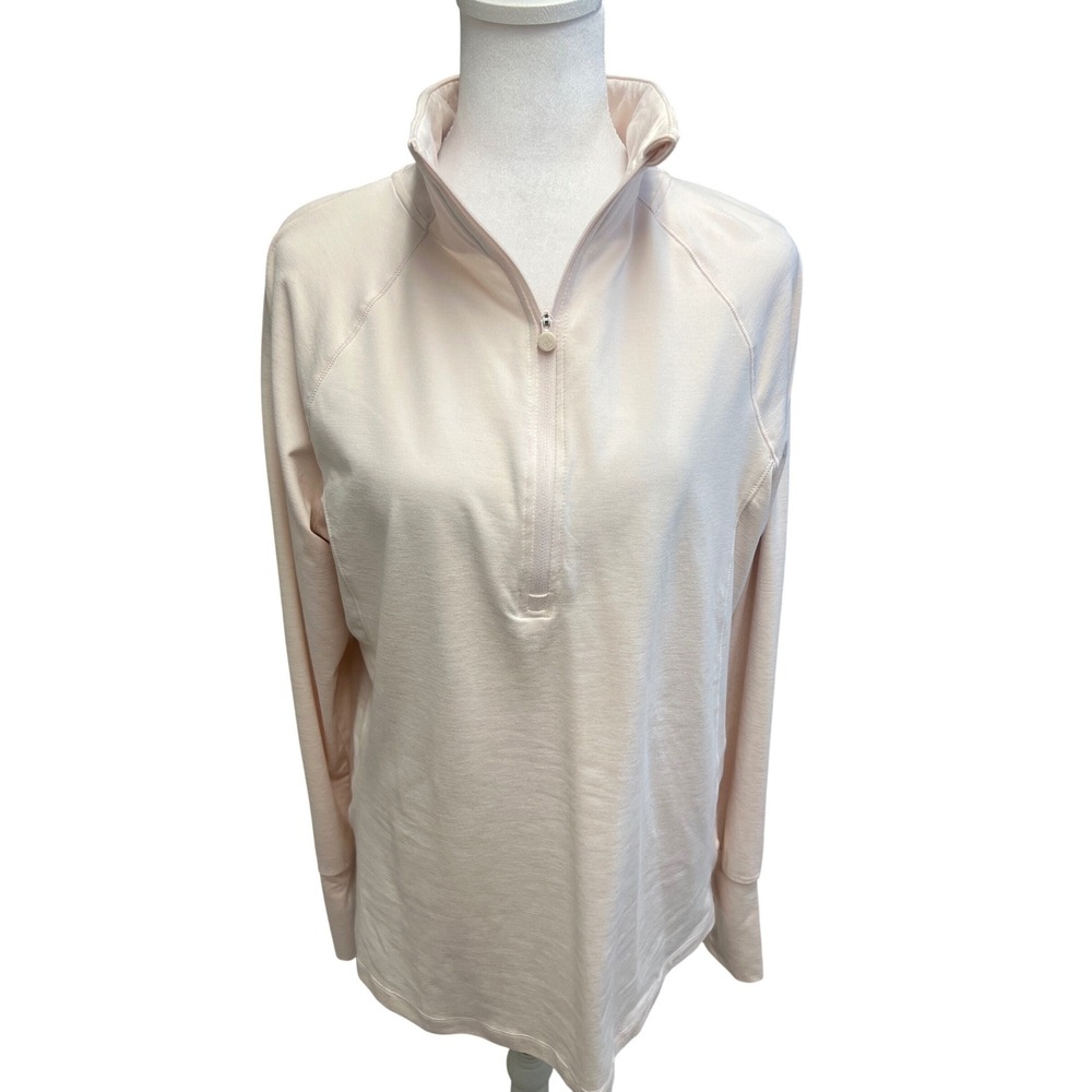 Apana Quarter Zip Pullover Top Light Pink Athletic Long‎ Sleeve Sz L Athleisure